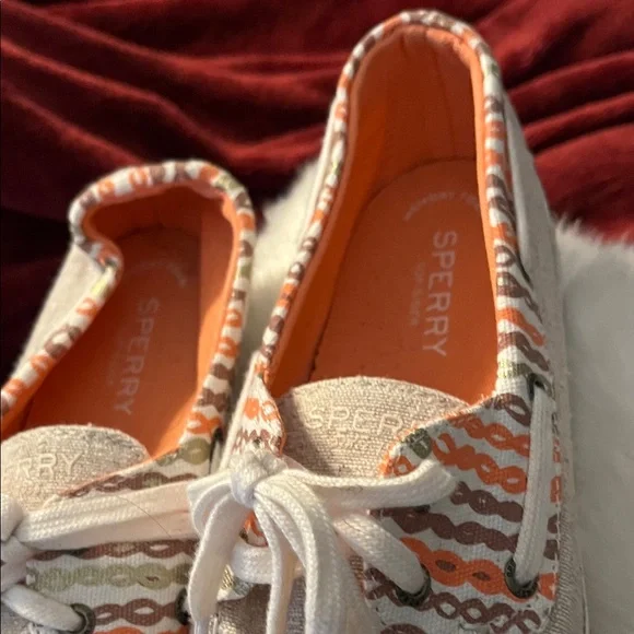 Sperry Top Sider Tan and Peach Lace Up Casual Boat or Tennis Shoes - Picture 4 of 12